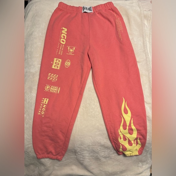 New Girl Order Pants - Kids Coral Sweatpants with Flame Design